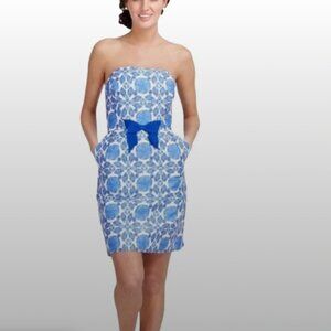 VINEYARD VINES Blue Shell Strapless Bow Dress, Size 0